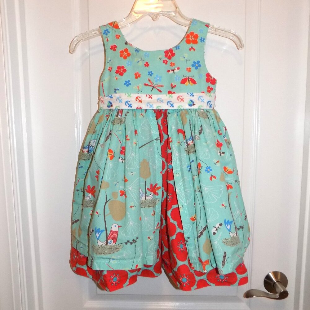 JELLY THE PUG Hey Sailor Dress 6 Seagull Nest Blue Red Floral Apron Ruffle Twirl
